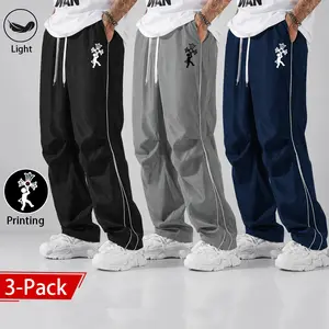 Unisex Y2K street-style baggy wide-leg sweatpants, 3-pack men’s pants with side stripes, cross pattern print, drawstring elastic waistband, lightweight and breathable, casual street-style pants, hip-hop skate pants, comfortable casual athletic pants, suit