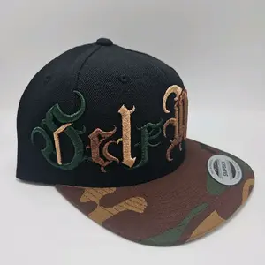 Customize name 11 letters max, color thread of your choice. Black / Camo Yupoong Classics Flat Bill Snapback Hat - 6089M