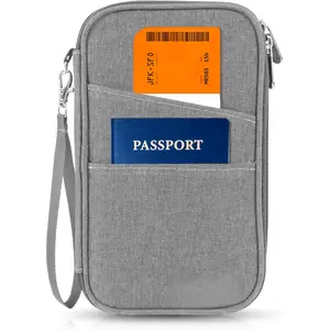 Passport Holder Family Women RFID Blocking Wallet Travel Essentials Gray Document Organizer Credit Cards Case for Men Traveling