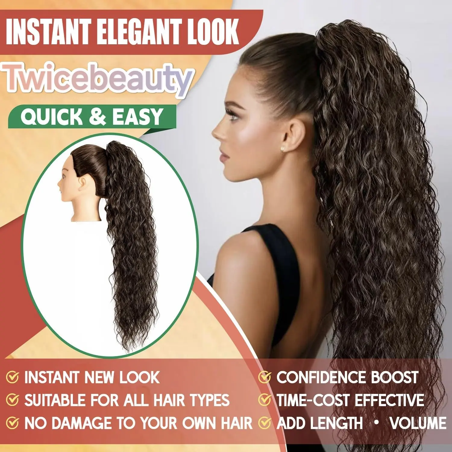 Claw Clip Hair Extension Synthetic Wavy Curly Drawstring Ponytail Women Girls Drawstring Ponytail Extension Afro Kinky Curly Pony Tails  main image 4