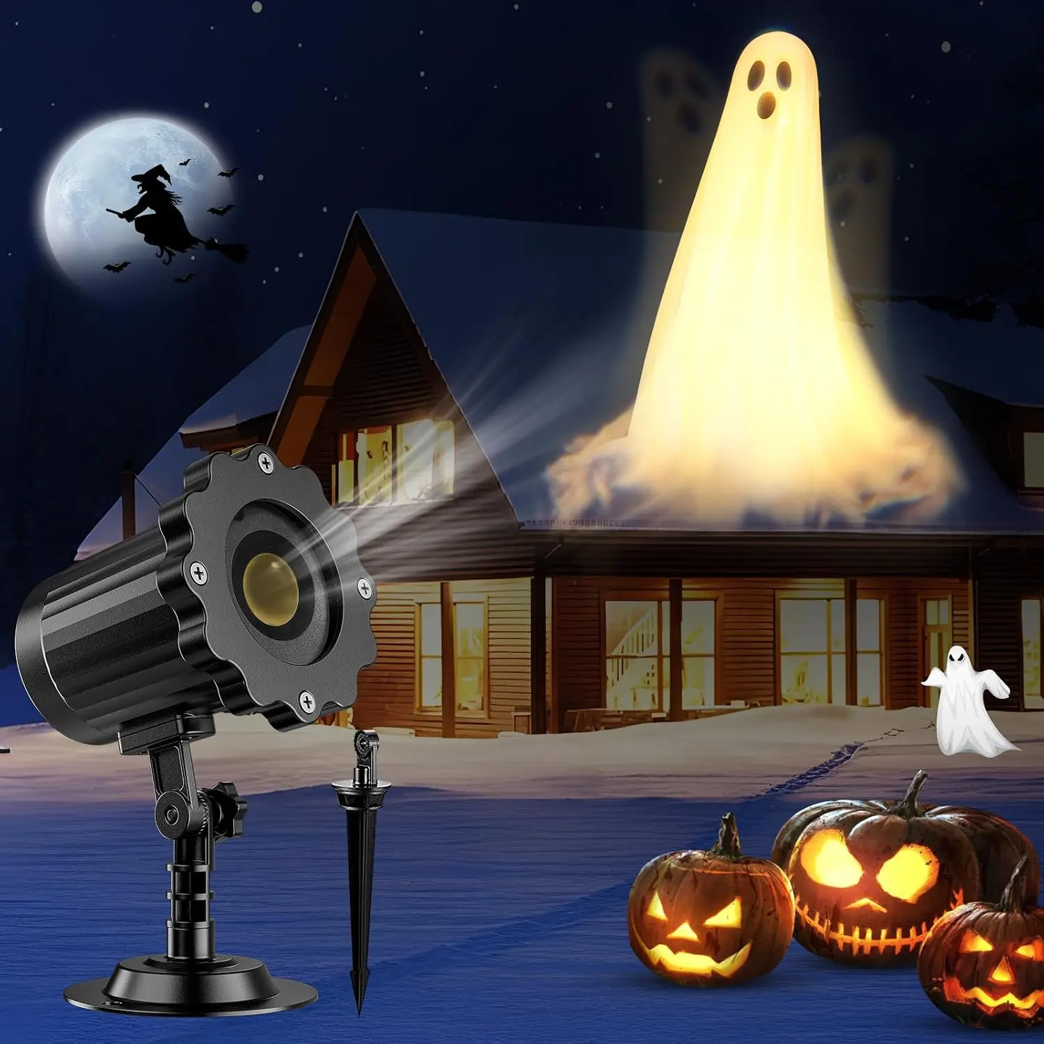2026 Upgraded Outdoor Halloween Projector Lights, 3D Dynamic Ghost HD Decorative Lights, Clear Patterns for Home Window Wall Decor