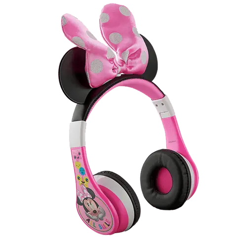 Disney Minnie Mouse Kids' Wireless Bluetooth Headphone with Mics, Adjustable Design, Foldable Frame, Rechargeable Battery, Stereo Sound, Streaming Capability, USB Cable Option, Fast Charging, Detachable Feature
