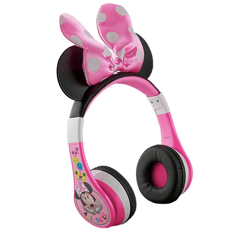 Disney Minnie Mouse Kids' Wireless Bluetooth Headphone with Mics, Adjustable Design, Foldable Frame, Rechargeable Battery, Stereo Sound, Streaming Capability, USB Cable Option, Fast Charging, Detachable Feature