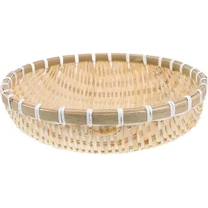 Bamboo Woven Fruit Basket with Drainage Holes 12.20In Round Basket for Bread and Fruit Organization