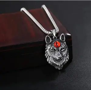 Men's necklace  Punk Wolf Totem Pendant Necklace in Titanium Steel