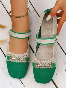 Women's Colorblock Mary Jane Flats, Beaded Metal Buckle, Lightweight Breathable, Casual Comfort Shoes for Daily Commute and Dates