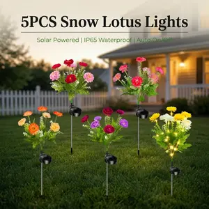 5 Pack Solar Snow Lotus Flower Garden Lights, IP65 Waterproof Outdoor Decor
