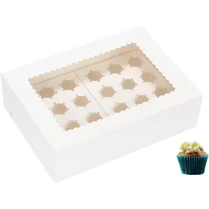 JJO Mini Cupcake Box 5 Pack,Holds 24 Mini Cupcakes,Cupcake Holder, 14x10x4 Inch White Bakery Boxes with Window for Birthday Bakery