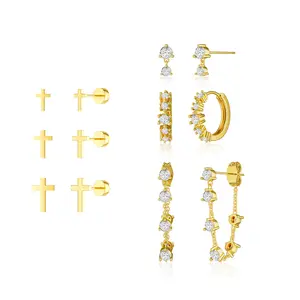 TEWIKY Gold Earring Set  for Women Earring Stacks Cubic Zirconia Hypoallergenic Cartilage Dainty Gold Hoop Earrings Sets Stud Earring Sets for Multiple Piercing Jewelry Gifts for Her Greenish Spring