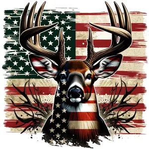 Patriotic Deer DTF Transfer for T-Shirt with American Flag Design and Detailed Antlers