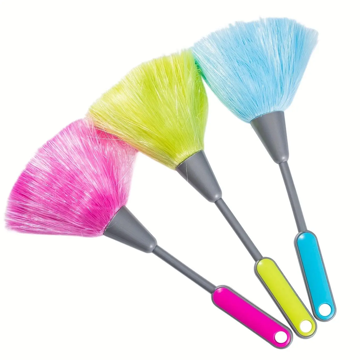 Fluffy Microfiber Cleaning Brush Set - Mini Size Wand Type Duster, Delicate Kitchen Duster, Laptop Keyboard Cleaning Tool with Microfiber Bristles (Blue, Green, Pink)