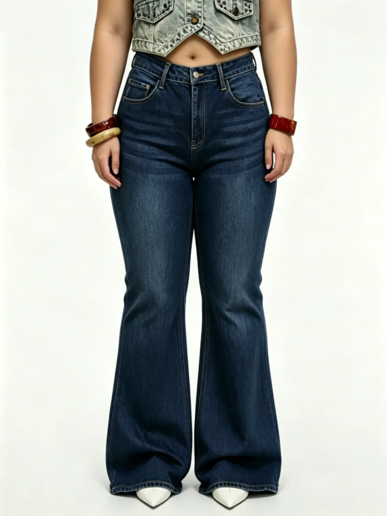 [Plus Size] High Waisted Stretchy Denim Jeans for Women, Flare Jeggings Bootcut Denim with Multi-Pockets ,Classic Women's Pants, Daily Urban Fashion Wear for All Seasons.
