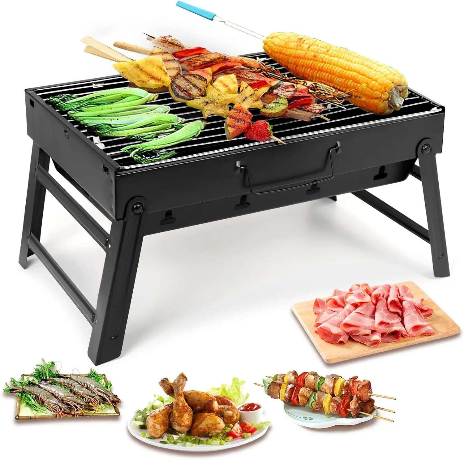 Charcoal Grill, BBQ Grill Folding Portable Lightweight smoker Grill, Barbecue Grill Small desk Tabletop Outdoor Grill for Camping Picnics Garden Beach Party 17''x11.6''x 2.6''Gift.