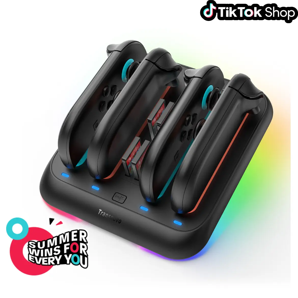 Transnovo 4-in-1 Adjustable Magnetic Fast Charging Pad - Compatible with New Switch 2 Joy-Con & Controllers, 9 RGB LED Indicator, Included Type-C Cable - Controller Stand, Tech Accessories, Gaming Stuff