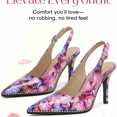 【BackToSchool】Zamikoo Women’s Elegant Chic Fashion Basic Beaded Slingback High Heel Shoes - Pointed Toe Patent Leather PVC Opera Pumps, Adjustable Buckle, 3.5in/90mm Supportive Heels, Footwear for Wedding, Party