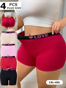 4-Pack Plus Size Women's Love Heart Safety Shorts, Soft Comfy Knicker, Comfortable Breathable High Elasticity Undershorts for All Seasons, Multiple Colors Available