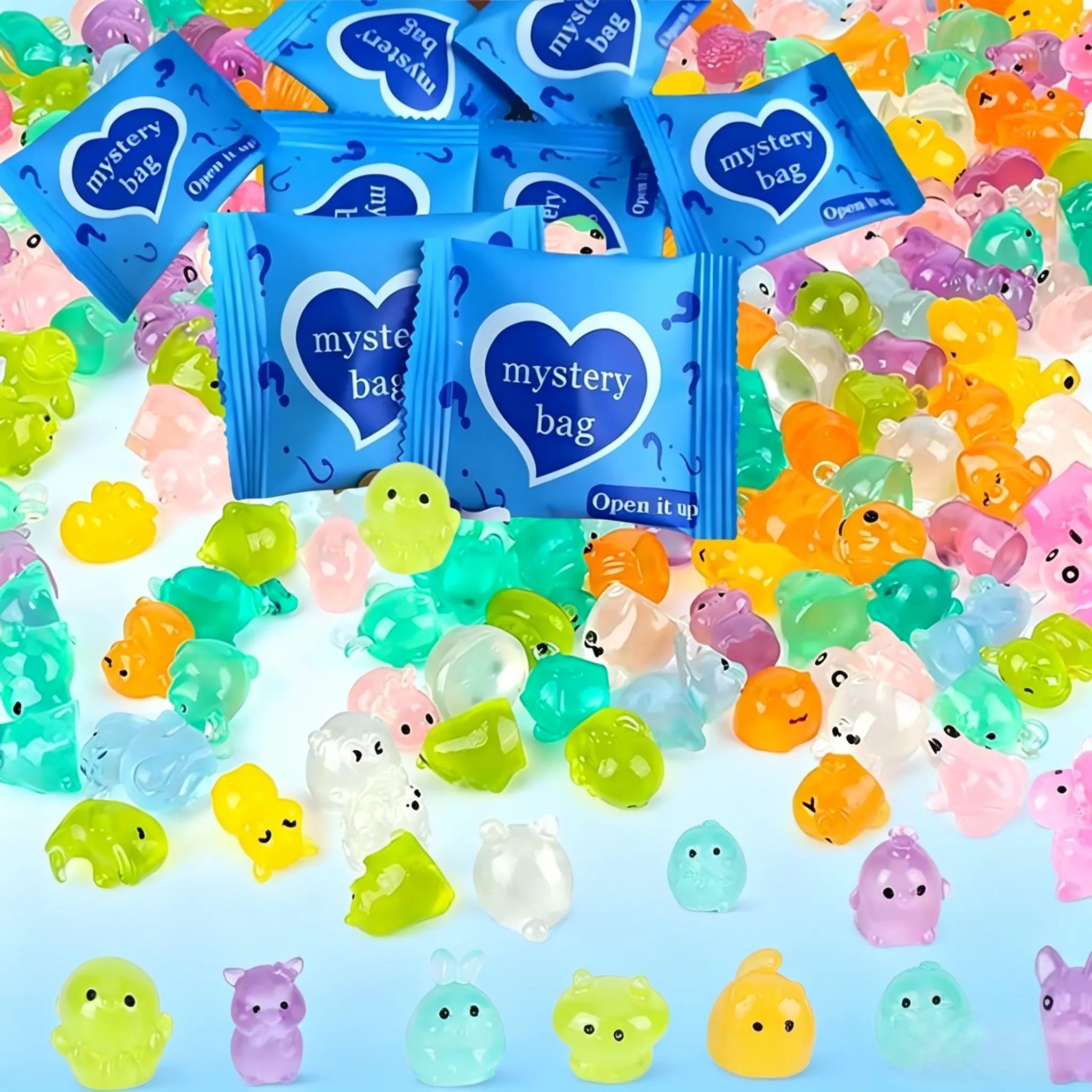 50 packs of mini glow-in-the-dark resin animal figurines, cute mini animal models, fairy garden decorations, DIY slime charms, little gifts for kids' parties