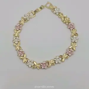 Valentine's day perfect gift Bracelet with flowers and butterflies three colors Gold-plated 7½inches  Gold-plated