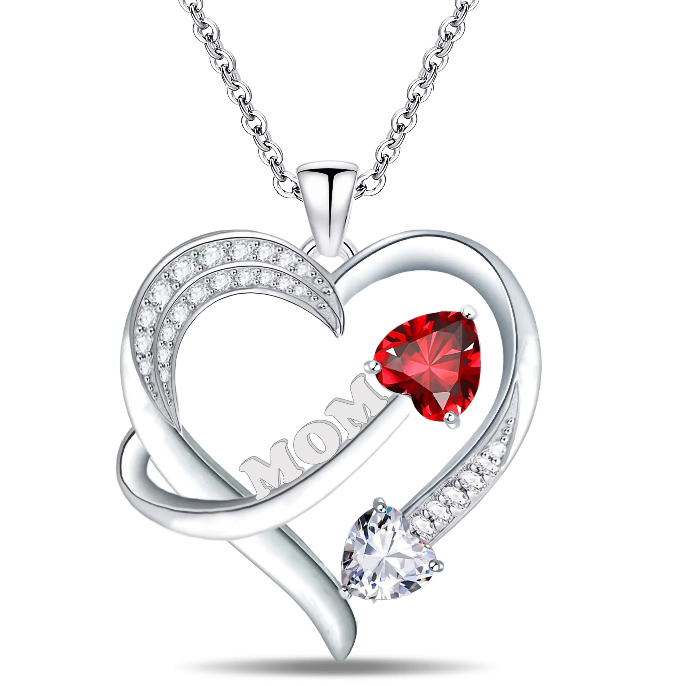 Emma Manor Mom Necklace 14k White Gold Plated 5A Cubic Zirconia Heart Pendant Necklace for Women