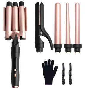 5 in 1 Curling Wand Set with 3 Barrel Hair Crimper for Women, Fast Heating Hair Wand Curler in All Hair Type