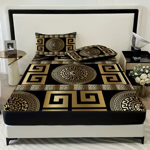 3-piece European Style Round Plate Bed Sheet Set, One Bed Sheet with Two Pillowcases, Digital Printing Technology, 100% Polyester Fiber, Polyester Fabric, Pillowcases Without Inner Core, Vintage Personality, Comfortable and Skin-friendly, Breathable Fabri