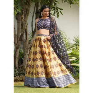 Iqra navy and yellow lehenga set