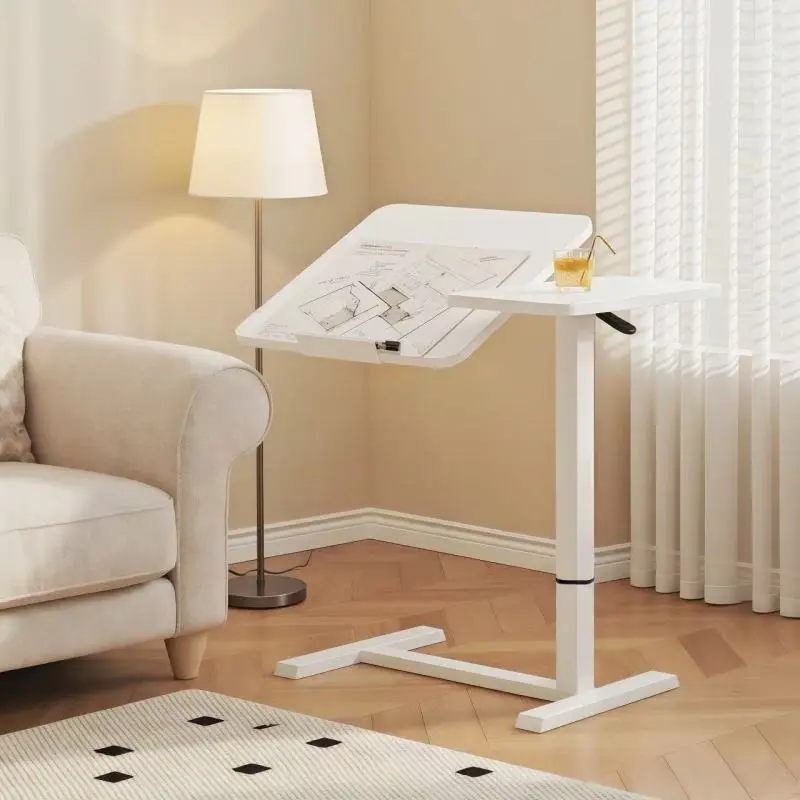 Tilt Overbed Table Height Adjustable, Hospital Bed Table Rolling Computer Cart Standing Laptop Desk 32"W x 16"D, Right Hand Use Over bed Table for Hospital Home Office, White
