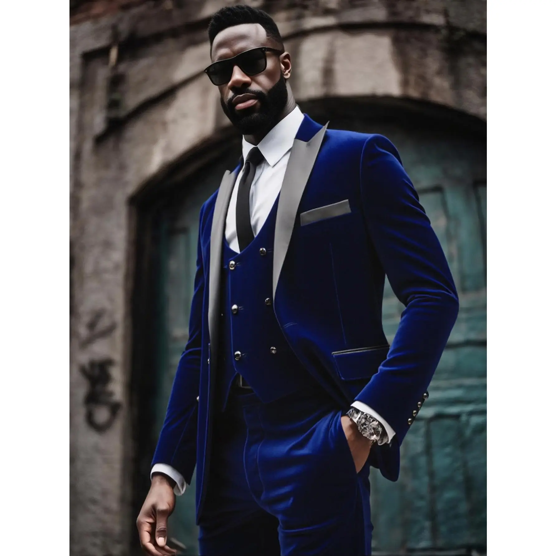 Men's Suit 3 Pieces Corduroy Blazer Shawl Lapel Tuxedo Jacket Vest Pants Set for Wedding Party Prom