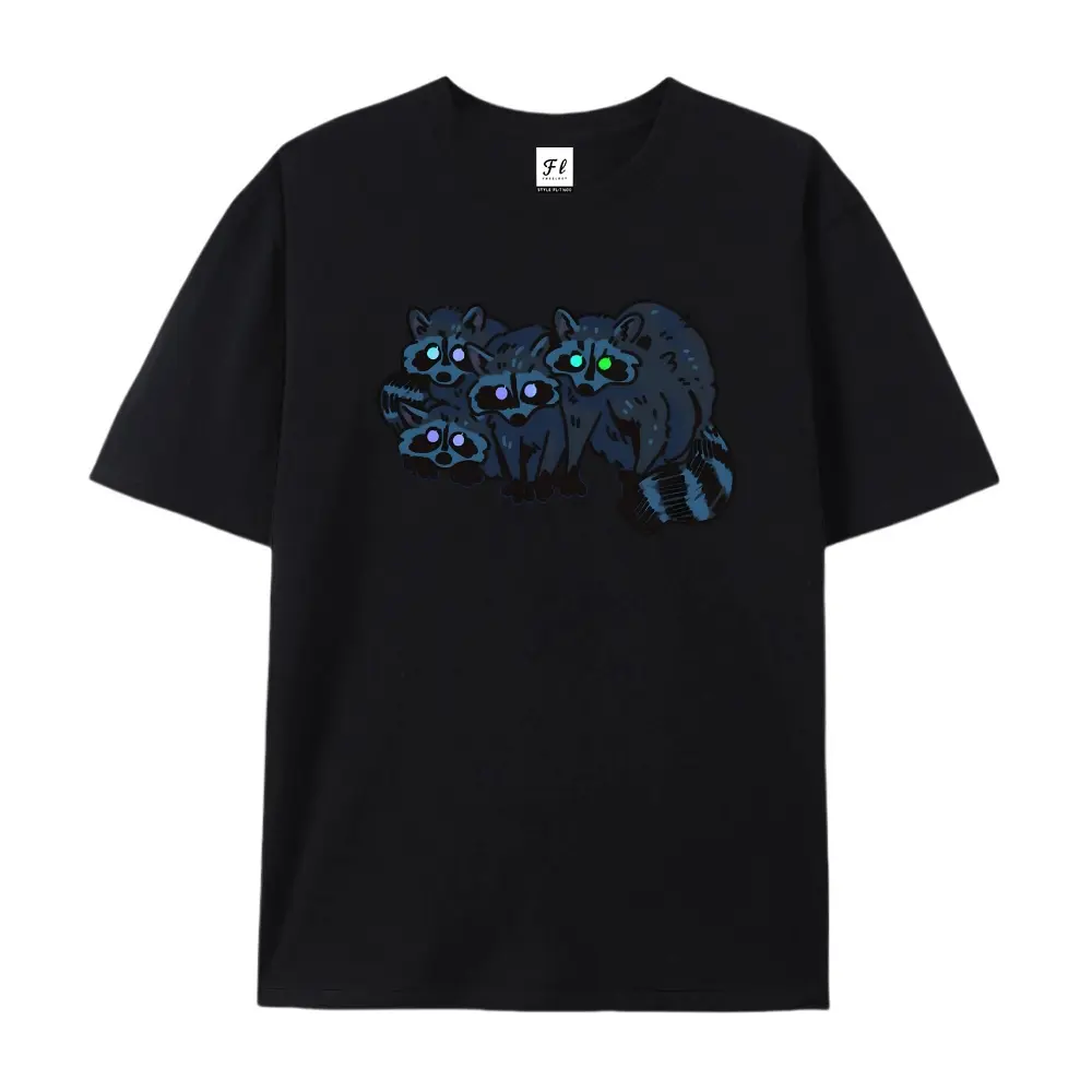 Black Night Squirrel Print Oversized Casual Men's Letter Pattern Printed T-Shirt