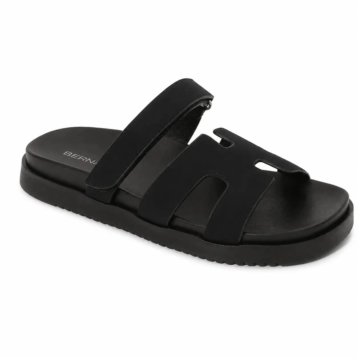 BERNESS Emily Women's Black Slip-On Slide Sandals, Adjustable Hook-and-Loop Strap, Cutout Upper, Open Toe, Lightweight Platform Sole with Subtle Height, Casual Summer Comfort Shoes