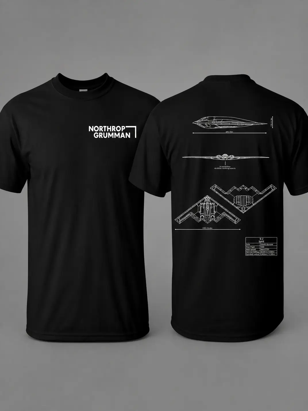 Northrop Grumman B2 Spirit Blueprint Graphic T Shirt Aerospace Engineering Apparel Military Aviation Tee Stealth Bomber Aircraft Design Shirt Gift For Aviation Enthusiasts