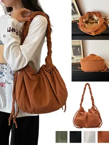 Large Foldable Drawstring Canvas Shoulder Bag, 40x27x13cm, Lightweight & Spacious, 4 Color Options, Ideal for Daily Use & Casual