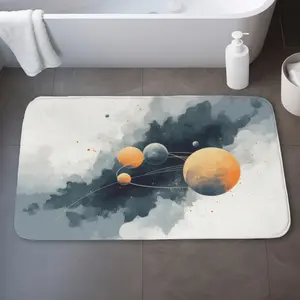 212 MAIN Microfiber Foam Bath Mat - 21x34 in. Orange Circle of Planets, Non-Skid, Quick-Drying, Washable, Absorbent Home Bathroom Accessory for Room Decor, Foam Bath Mats