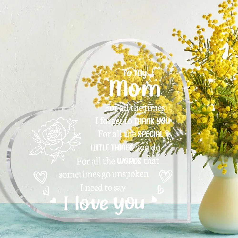Heart Shaped Acrylic Decoration Block |   Flower & Letter Pattern Decorative Ornament |   Inspirational Funny Home Decor |   Perfect Delicate Birthday Gift for Mom