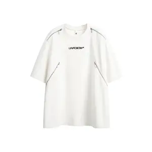 Men's 2-Pack White Oversized Zipper Cutout Letter Print Short Sleeve T-Shirt Streetwear Crewneck Tee