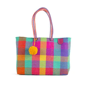 Fiesta Woven Super Tote Bag - Multi-Color - Women's Tote Bag - Eco-Friendly Beach Bag Handmade by Artisans with Recycled Plastic
