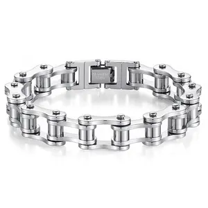 Stainless Steel Motorcycle Chain Bracelet, Hip Hop Punk Style Biker Link Bracelet for Men, 8.5inch Streetwear Jewelry in Silver, Rainbow & Red/Black Colors