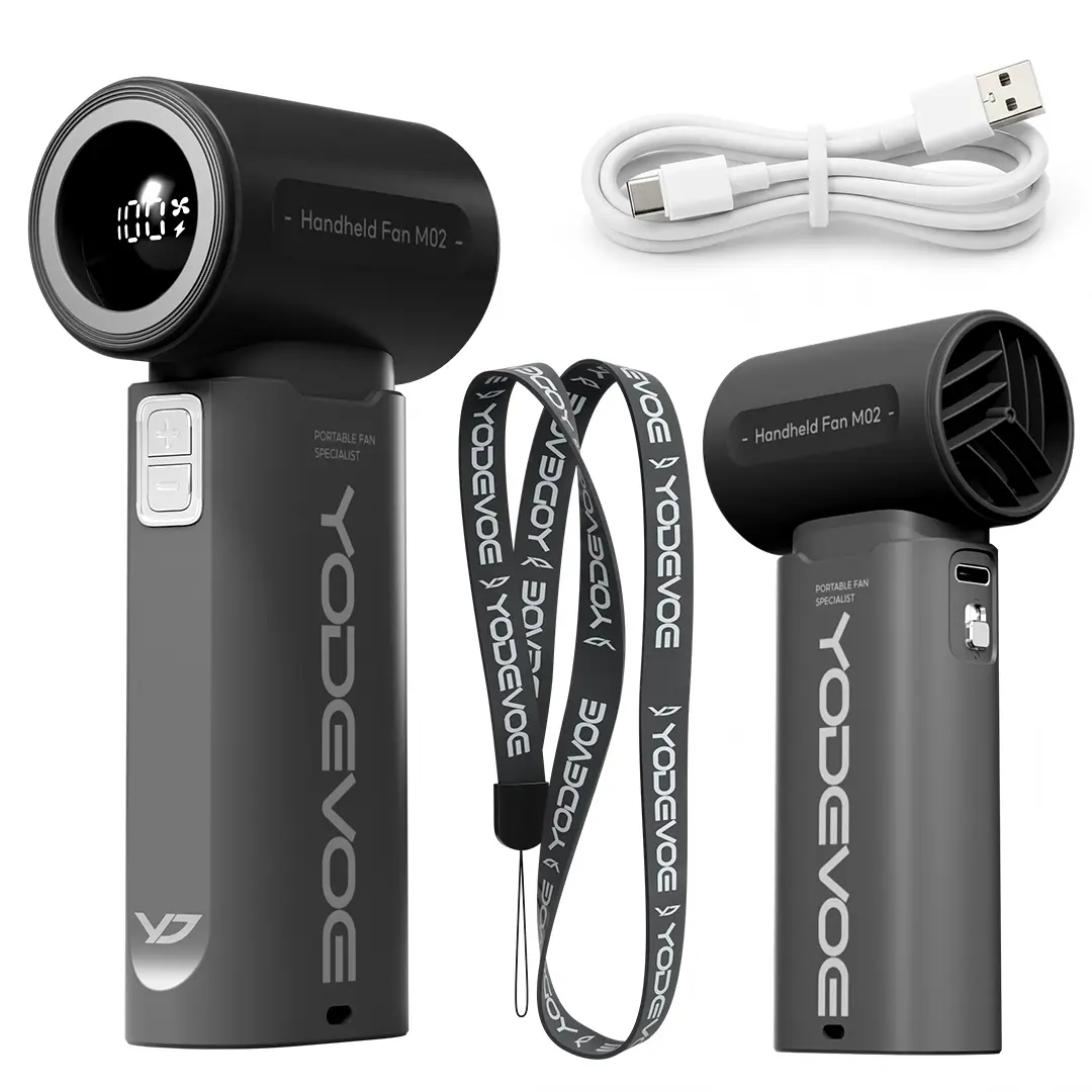 Yodevoe Rechargeable Handheld High Speed Fan - Turbo Powerful Airflow, Stylish Mini Pocket Design, 100 Wind Speed Settings, Up to 15H Battery Life, Multifunction Cooling Gadget, Lanyard & USB-C Port Included, Ideal for Travel, Office Use, Cooling Gadgets