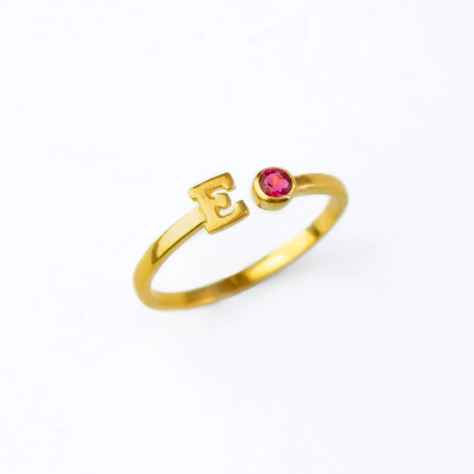Adjustable Initial & Birthstone Ring