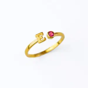 Adjustable Initial & Birthstone Ring