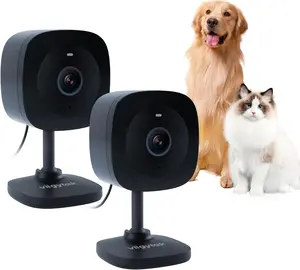 Indoor Pet Security Camera 2.4GHz with Night Vision, Dog/Cat 2-Way Audio, Wired, Motion Detection Pet Monitor, Cloud & SD Card Storage, Phone App Control Black 2Pack