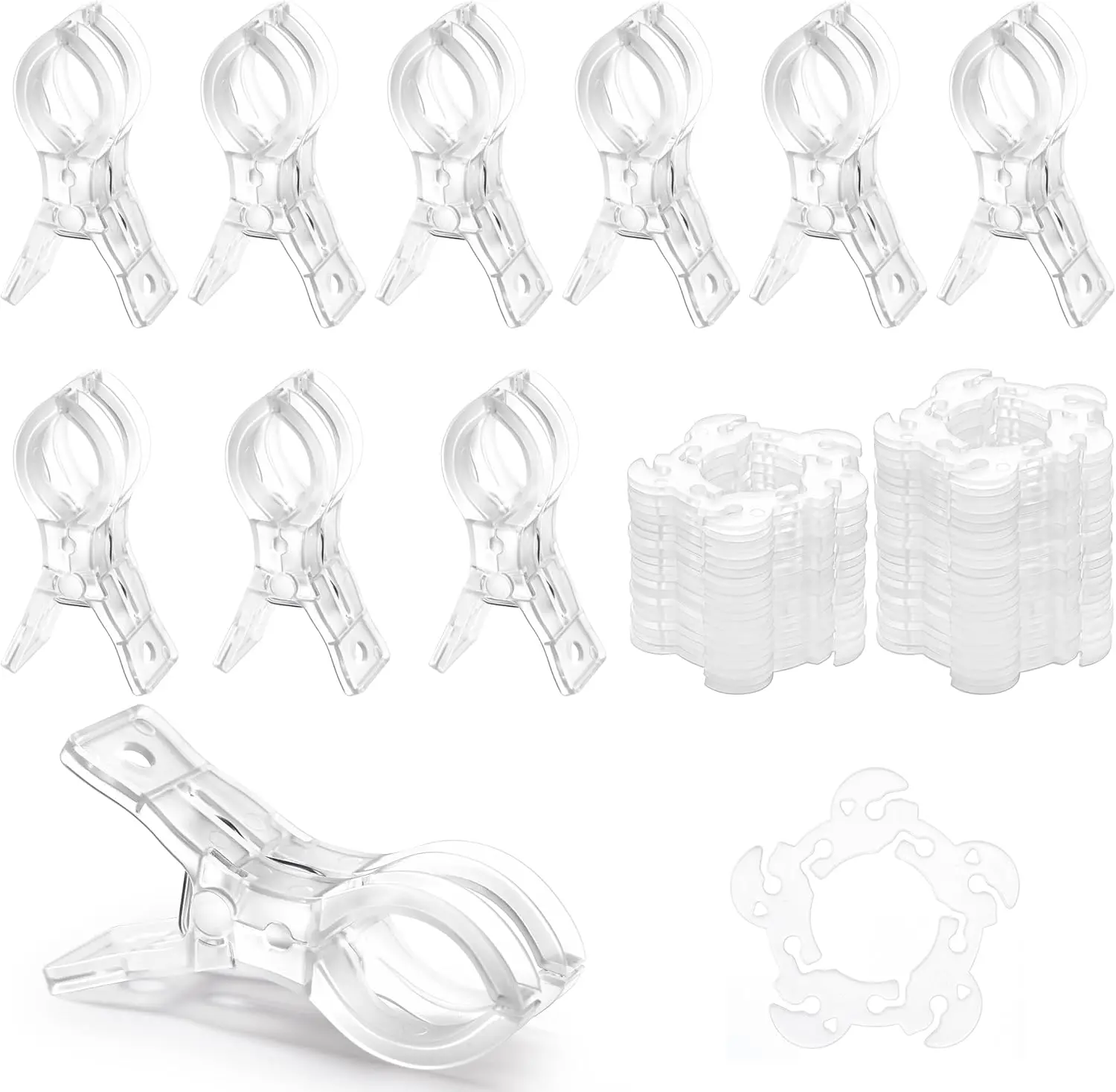 3.5 Inch Clear Spring & Flower-Shaped Clamps Set (60 Pcs) - 10 Plastic Spring Clamps, 50 Invisible Clips for Balloon Arch, Backdrop Craft Decorations