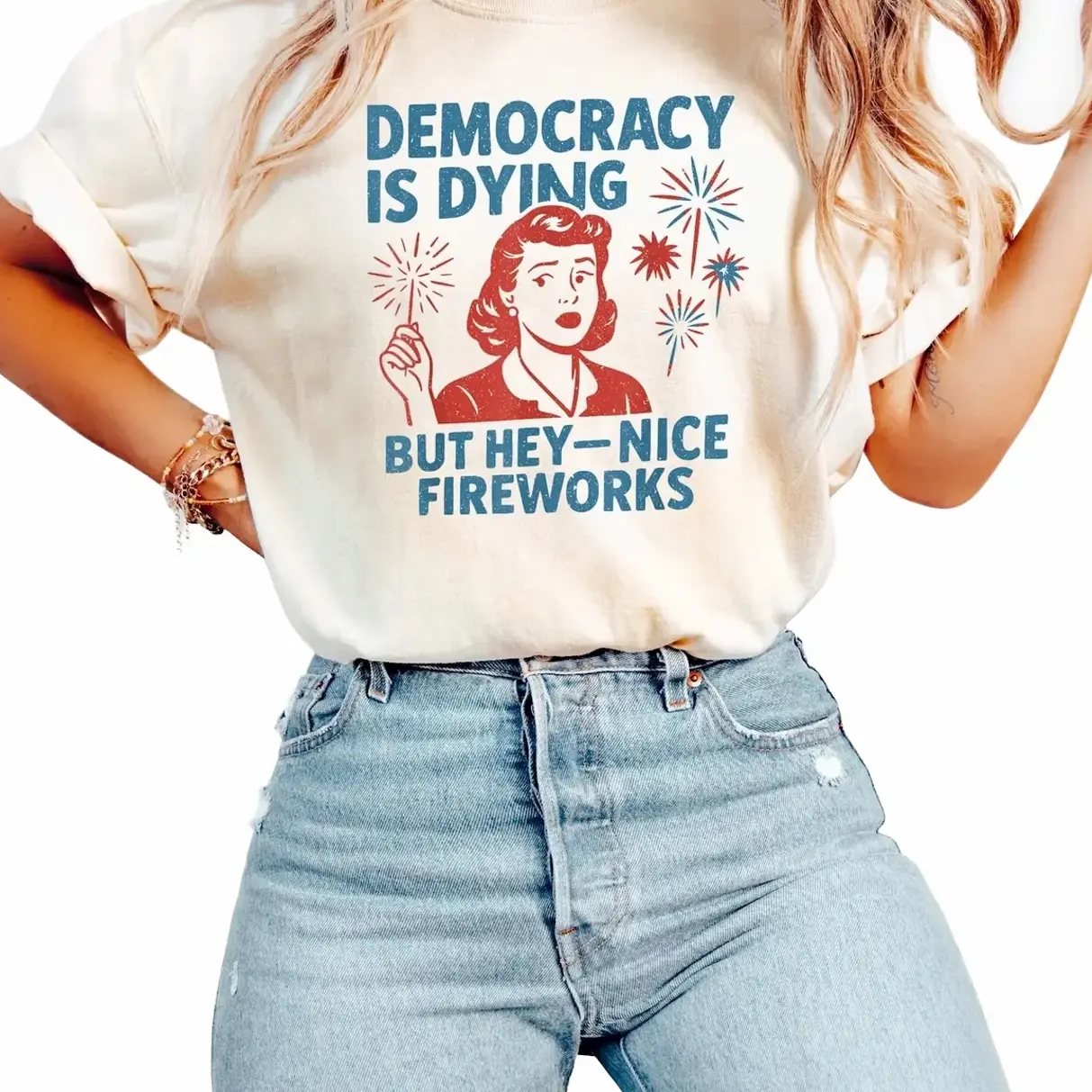 Democracy Is Dying T-shirt, Fourth Of July Protest Shirt, Political Women Crewneck, Sarcastic 4th Of July Gift, Funny American Tee