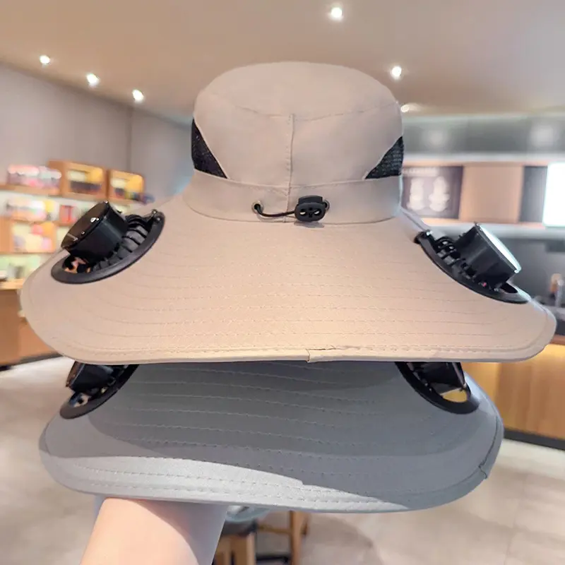 Men's 60cm Solar Bucket Fan Hat, Sports & Outdoor Accessory for Summer Mountaineering, Farm Work