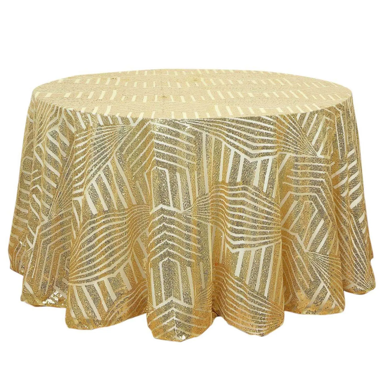 Gold Sequin 120" Round Seamless Diamond Glitz Tablecloth - Wedding, Party, Bridal Shower & Reception Supplies for Glamorous Gatherings