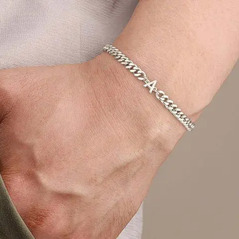 26 English letters men's bracelet stainless steel silver bracelet daily wear
