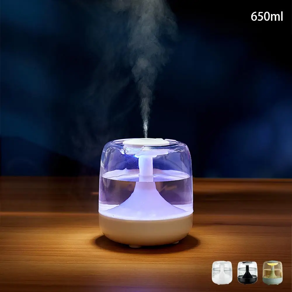 650ML Transparent Humidifier, USB Powered Humidifier with 7 Color Night Light, Suitable for Living Room, Bedroom, Office