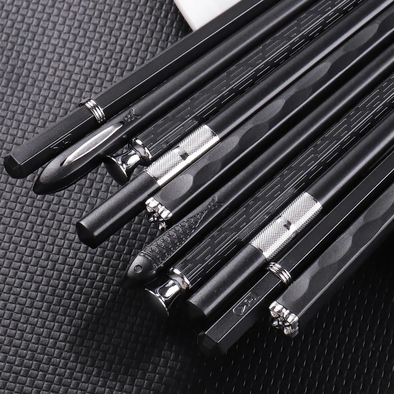 5 Pairs Non-slip Black Silver Chopsticks, Premium Reusable Dishwasher Safe Gift Set