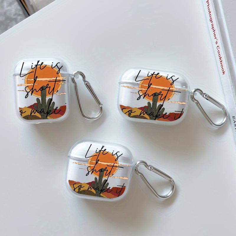 Cactus and Sundown Pattern TPU Soft Protective Case for Apple AirPods 4/3/2/1/Pro/Pro2 Transparent Earphone Cover with Keychain Attachment