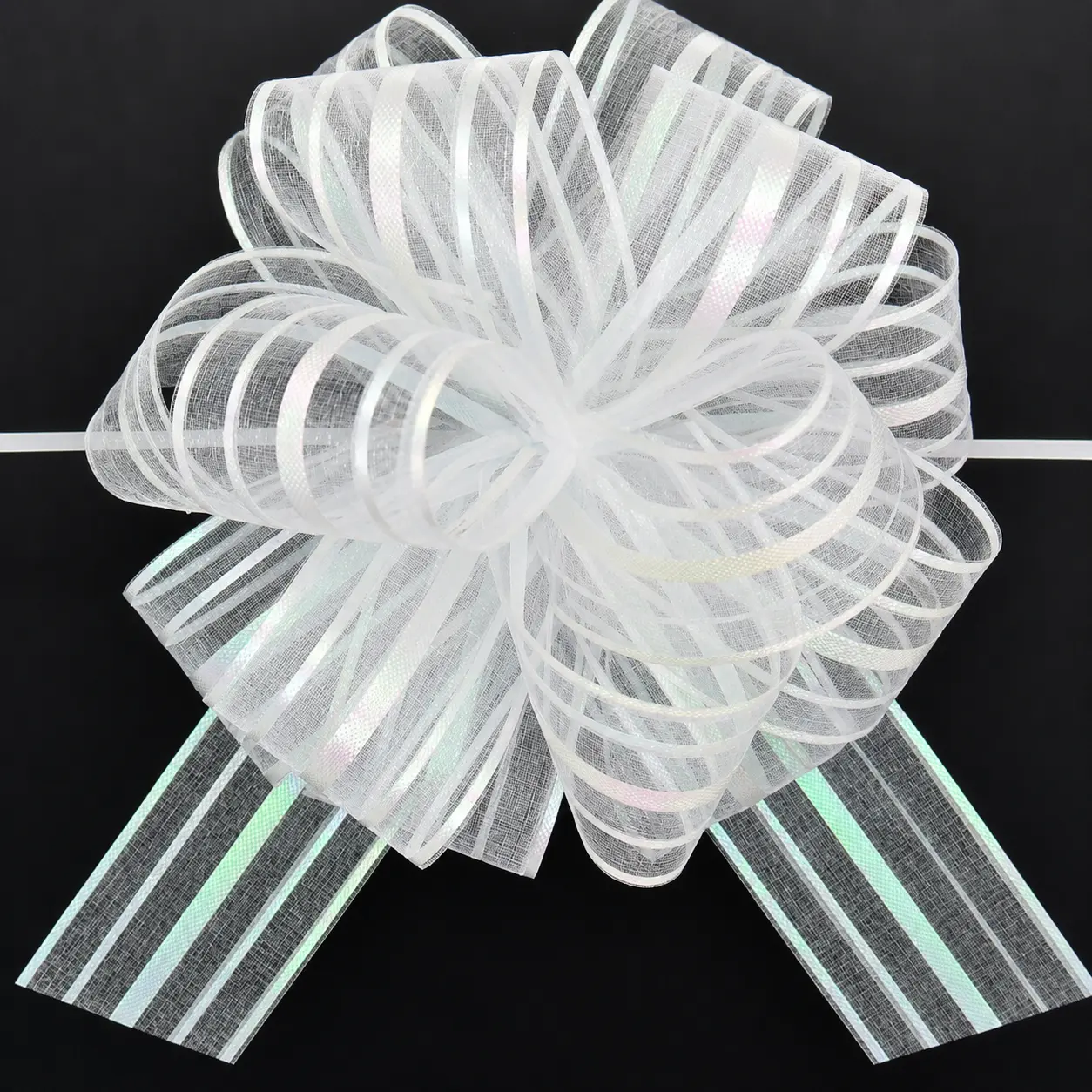 White Organza Pull Bows, 6 Inch, 5-Pack – Gift & Wedding Decorations